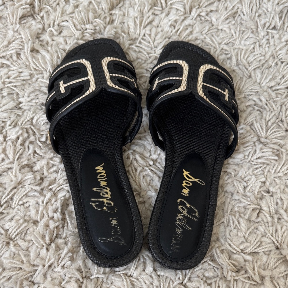 Sam Edelman Black and Tan Slide Sandals